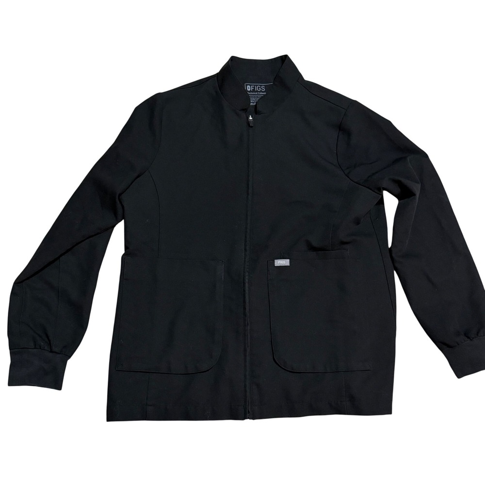 FIGS Bellery Black Full Zip Scrub Jacket Women Large Mock Neck L Nurse Workwear